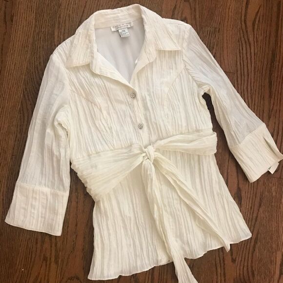 Jackie Jon Ruched White evening fitted blouse 8 - Picture 1 of 6